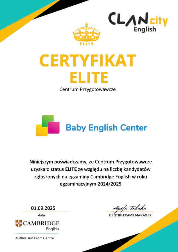 CERTYFIKAT CAMBRIDGE ELITE Baby English Center
